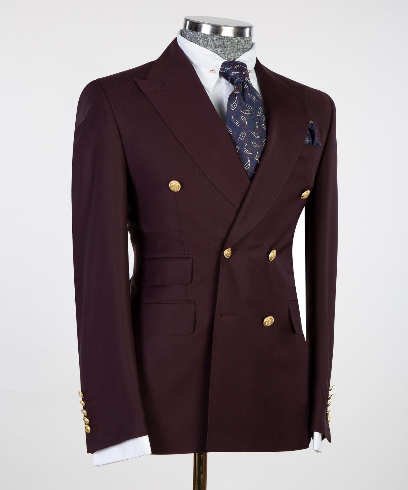 Kenneth Trendy Burgundy Peak Lapel Double Breasted Men’s Suits