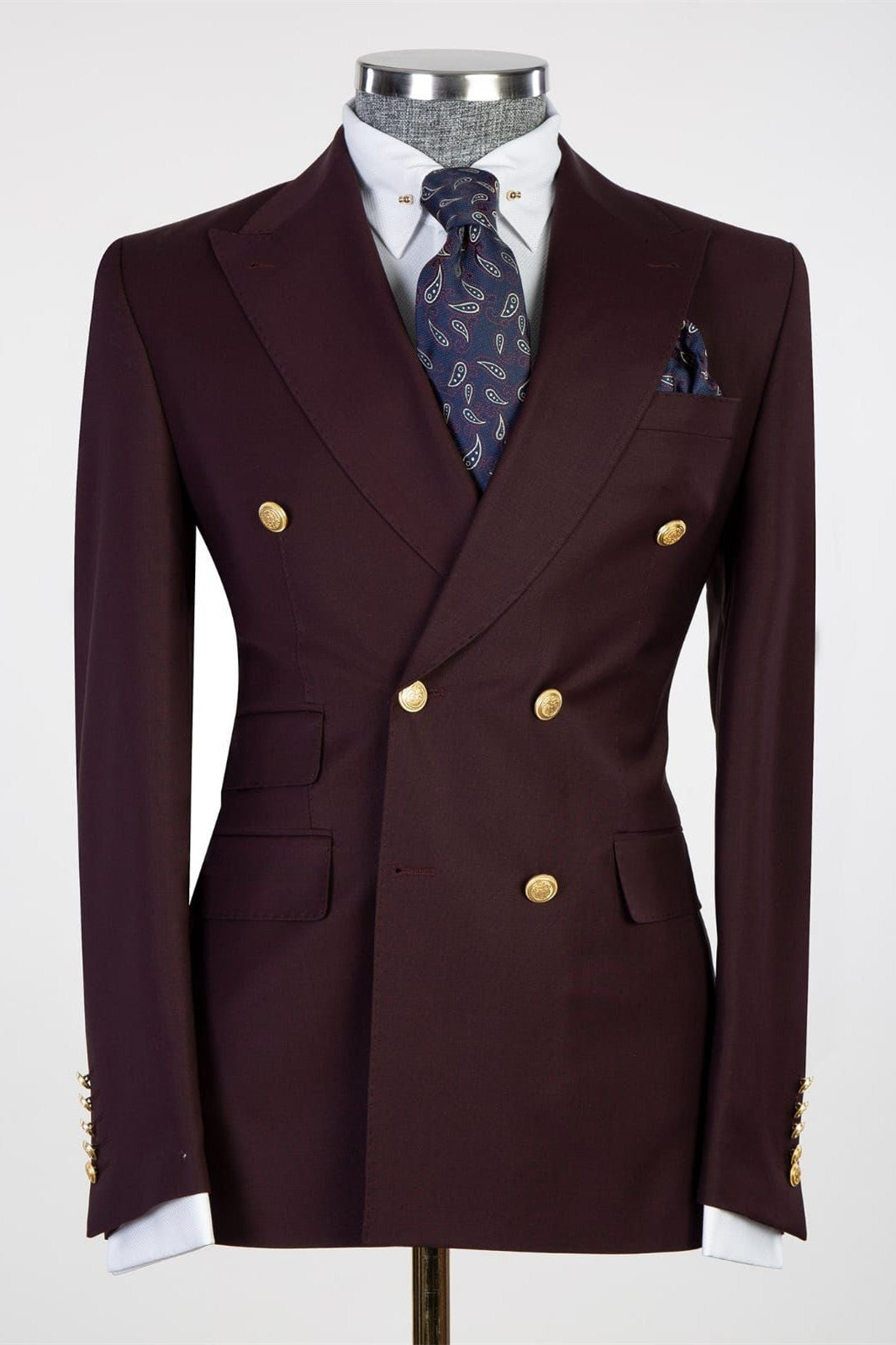 Kenneth Trendy Burgundy Peak Lapel Double Breasted Men’s Suits