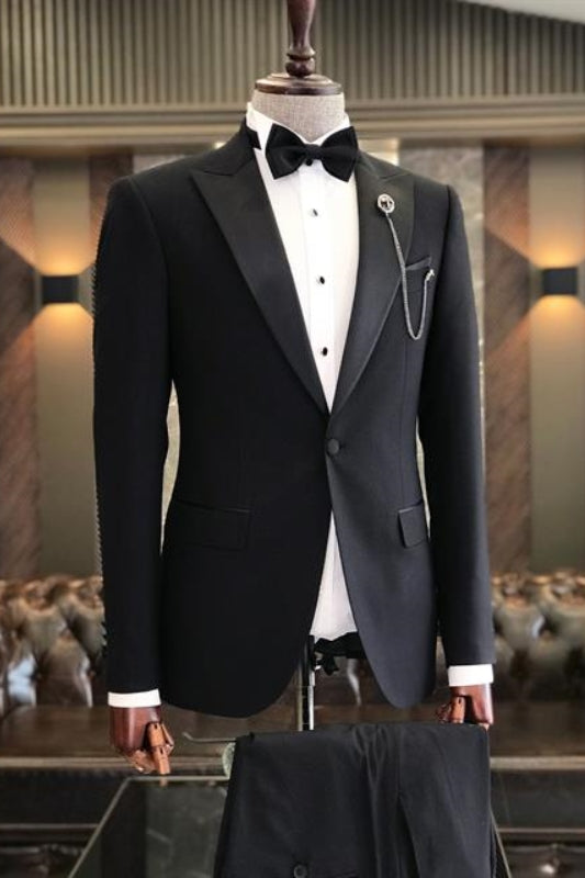 Kent Latest Black Peaked Lapel Two-Piece Prom Suit