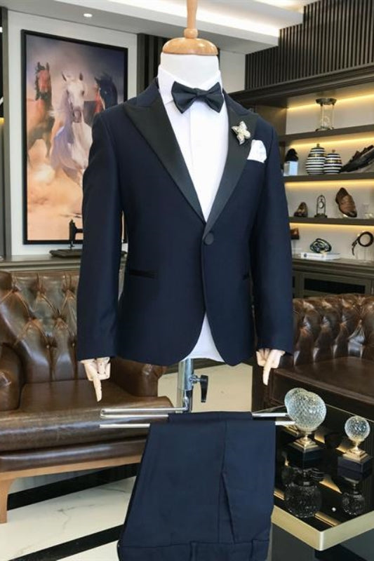 Kevin Navy Blue Peaked Lapel Two-Piece New Arrival Prom Suit For Men