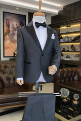 Khalid Deep Gray Stylish Peaked Lapel Two-Piece Prom Suit For Men