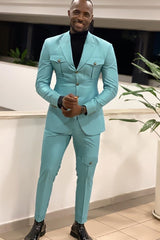 Kim Decent Teal Peak Lapel Slim Fit Prom Suit