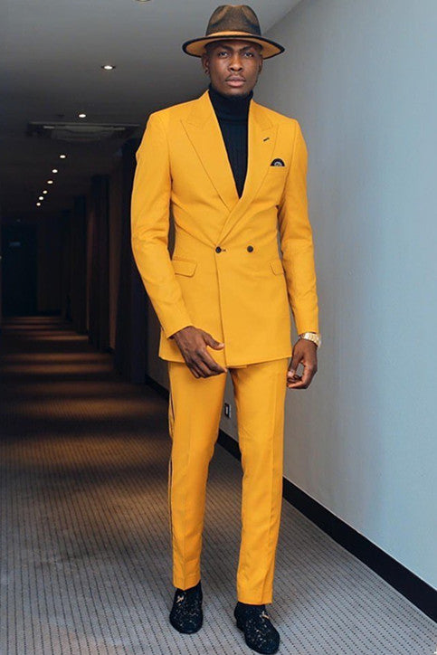 Kimi Yellow Peak Lapel Double Breasted Stylish Men’s Suits