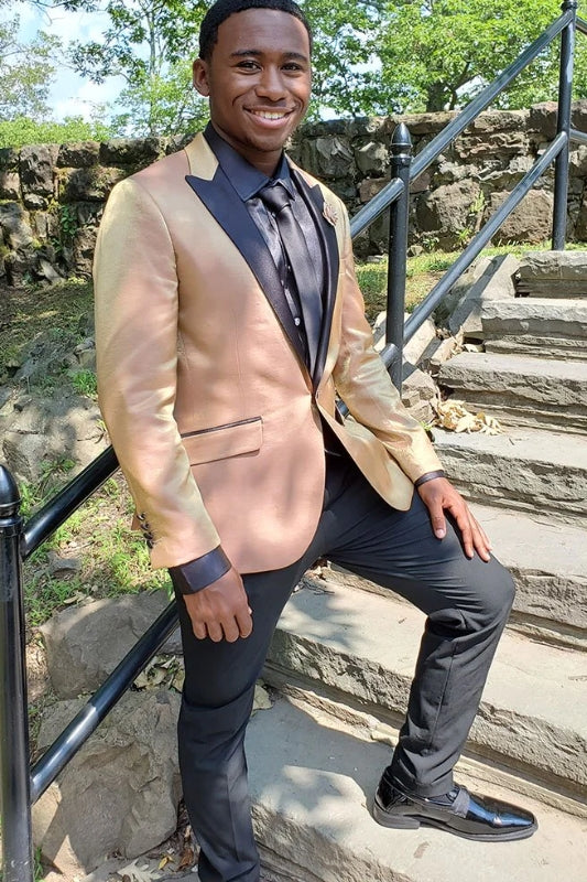 King Elegant Champagne Peak Lapel Custom Prom Suit