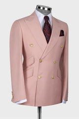 Klein Charming Nude Pink Peak Lapel Double Breasted Prom Suit