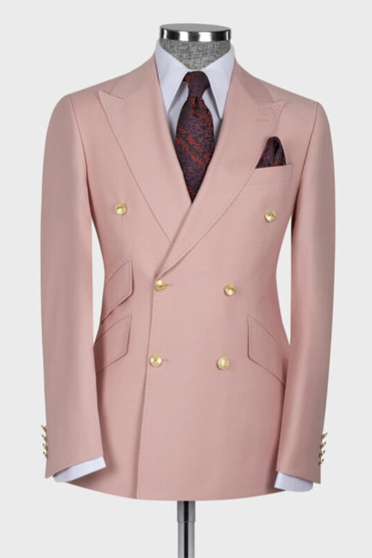 Klein Charming Nude Pink Peak Lapel Double Breasted Prom Suit