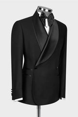 Knight Formal Black Shawl Lapel Double Breasted Wedding Suit