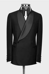 Knight Formal Black Shawl Lapel Double Breasted Wedding Suit