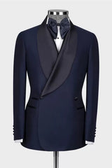 Knox Chic Navy Blue Shawl Lapel Double Breasted Wedding Suit