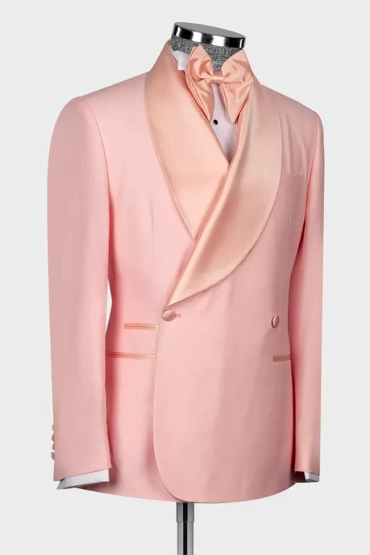 Kris Luxury Pink Shawl Lapel Double Breasted Wedding Suit