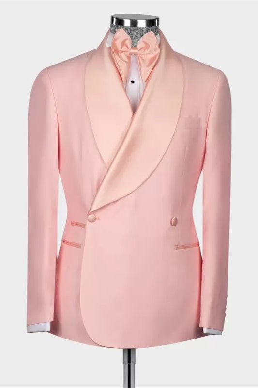 Kris Luxury Pink Shawl Lapel Double Breasted Wedding Suit