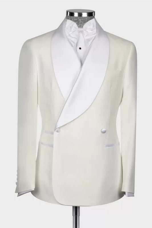 Lambert Sophisticated White Shawl Lapel Double Breasted Wedding Suit