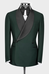 Lance Trendy Dark Green Shawl Lapel Double Breasted Wedding Suit