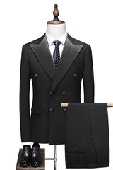 Landon Black Peak Lapel Double Breasted Customized Wedding Suit