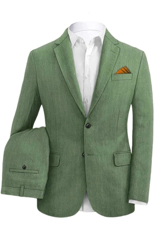 Larry Glamorous Sage Green Notched Lapel Two-Piece Prom Suit