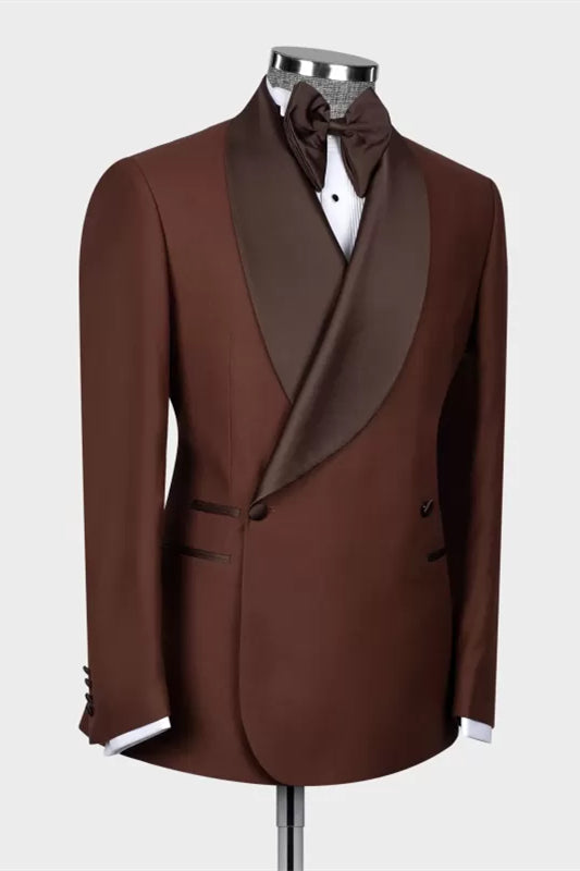 Larry Stylish Brown Shawl Lapel Double Breasted Wedding Suit