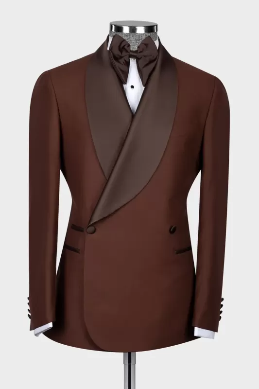 Larry Stylish Brown Shawl Lapel Double Breasted Wedding Suit