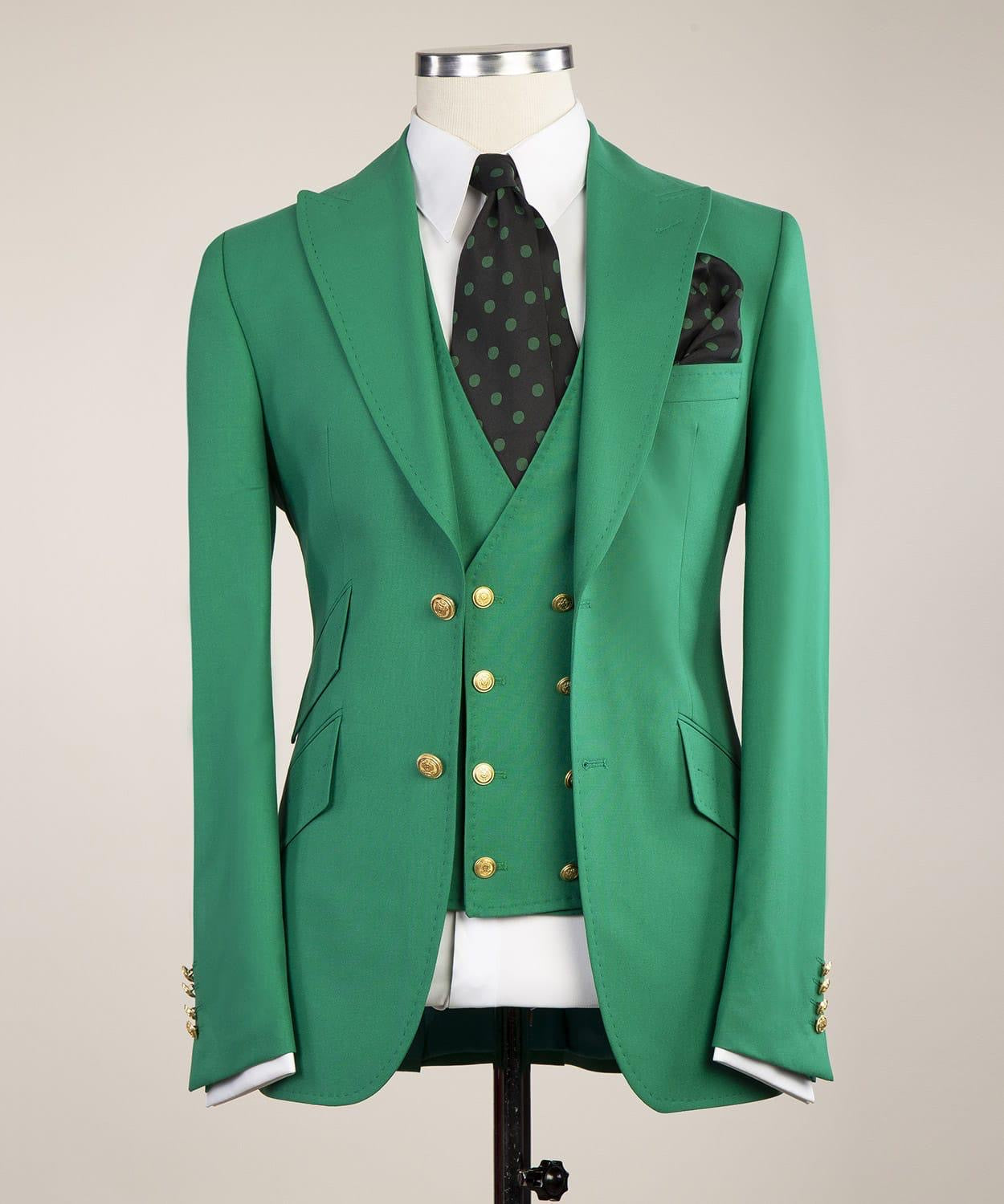 Latest Design Green Peak Lapel Slim Fit Stylish Prom Men’s Suits