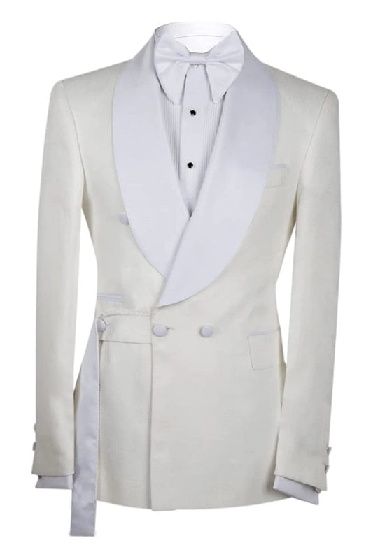 Lawrence Custom White Shawl Collar Double Breasted Groom's Wedding Suit