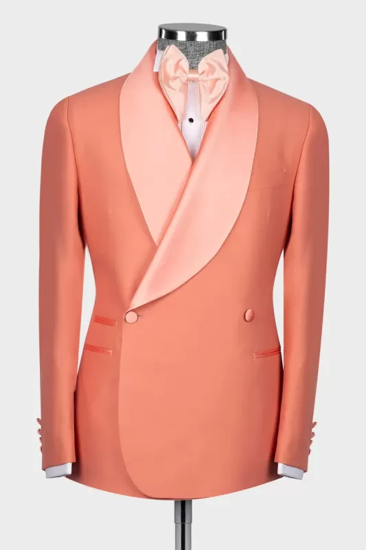 Lawrence Refined Coral Shawl Lapel Double Breasted Wedding Suit