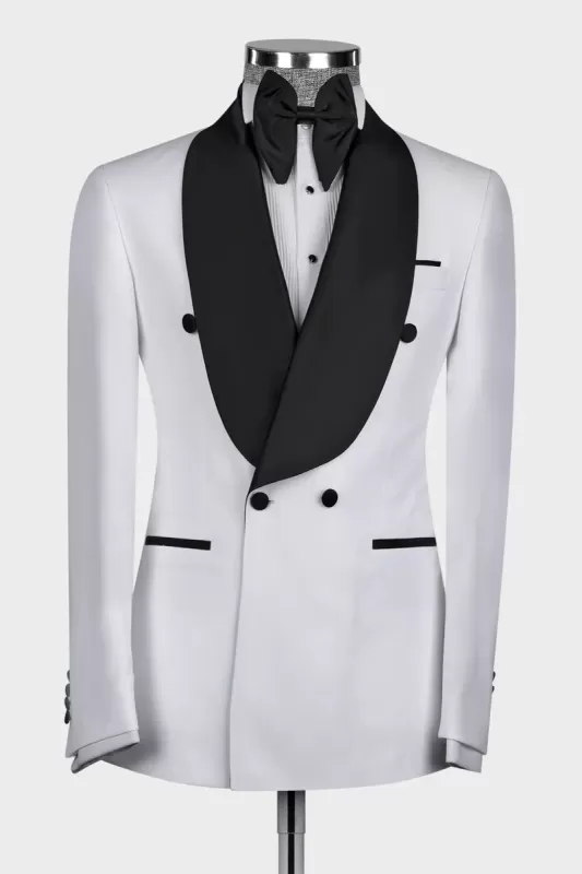 Lee Dashing White Shawl Lapel Double Breasted Wedding Suit