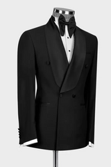 Leif Sleek Black Shawl Lapel Double Breasted Wedding Suit