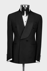 Leif Sleek Black Shawl Lapel Double Breasted Wedding Suit