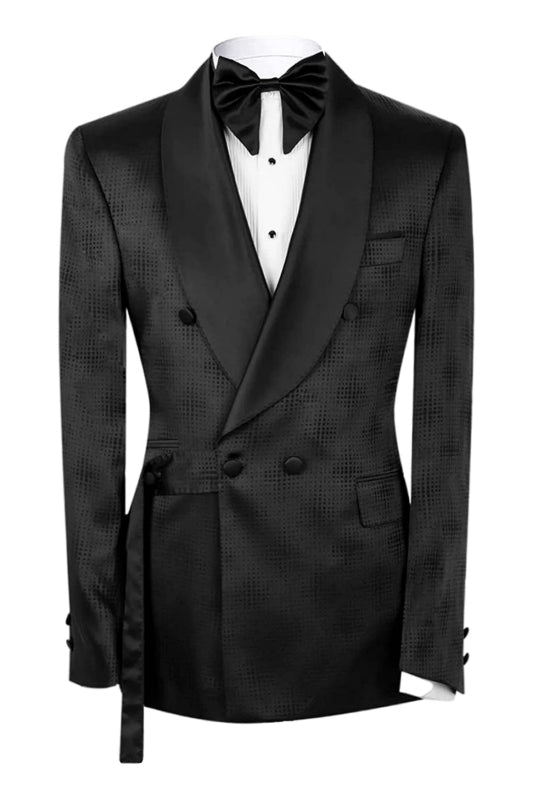 Leif Sophisticated Black Shawl Collar Double Breasted Wedding Ensemble