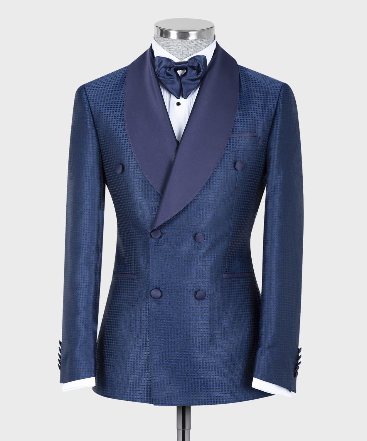 Len Chic Navy Double-Breasted Two-Piece Shawl Collar Wedding Suit