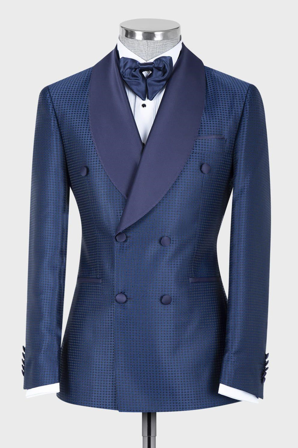 Len Chic Navy Double-Breasted Two-Piece Shawl Collar Wedding Suit