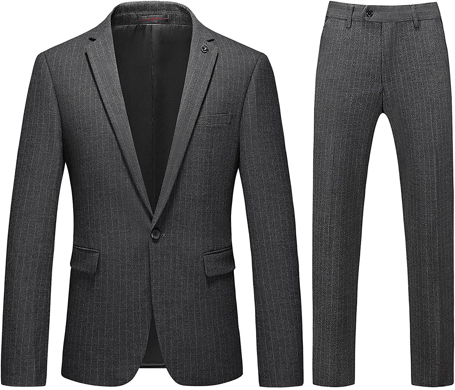 Lennon Chic Gray Peak Lapel Striped Business Ensemble for Men