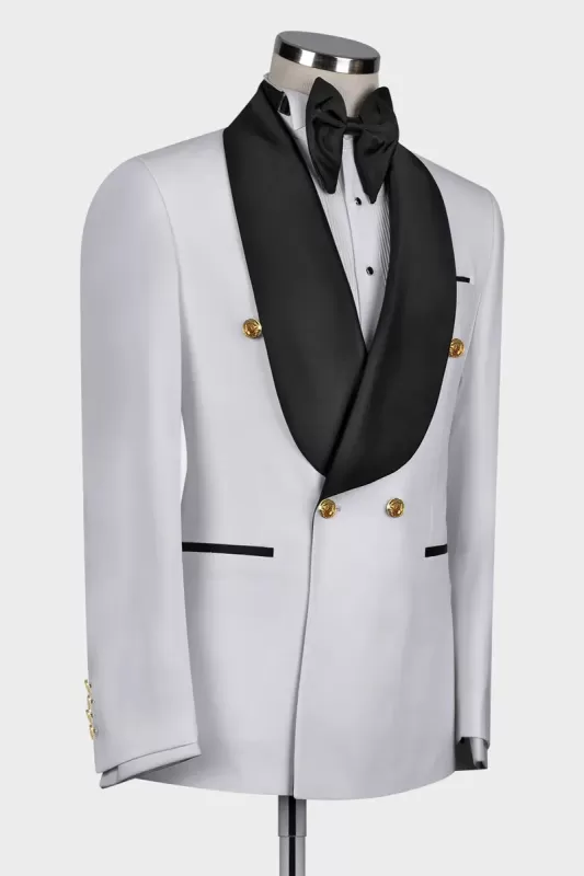 Lennon Latest White Shawl Lapel Double Breasted Wedding Suit