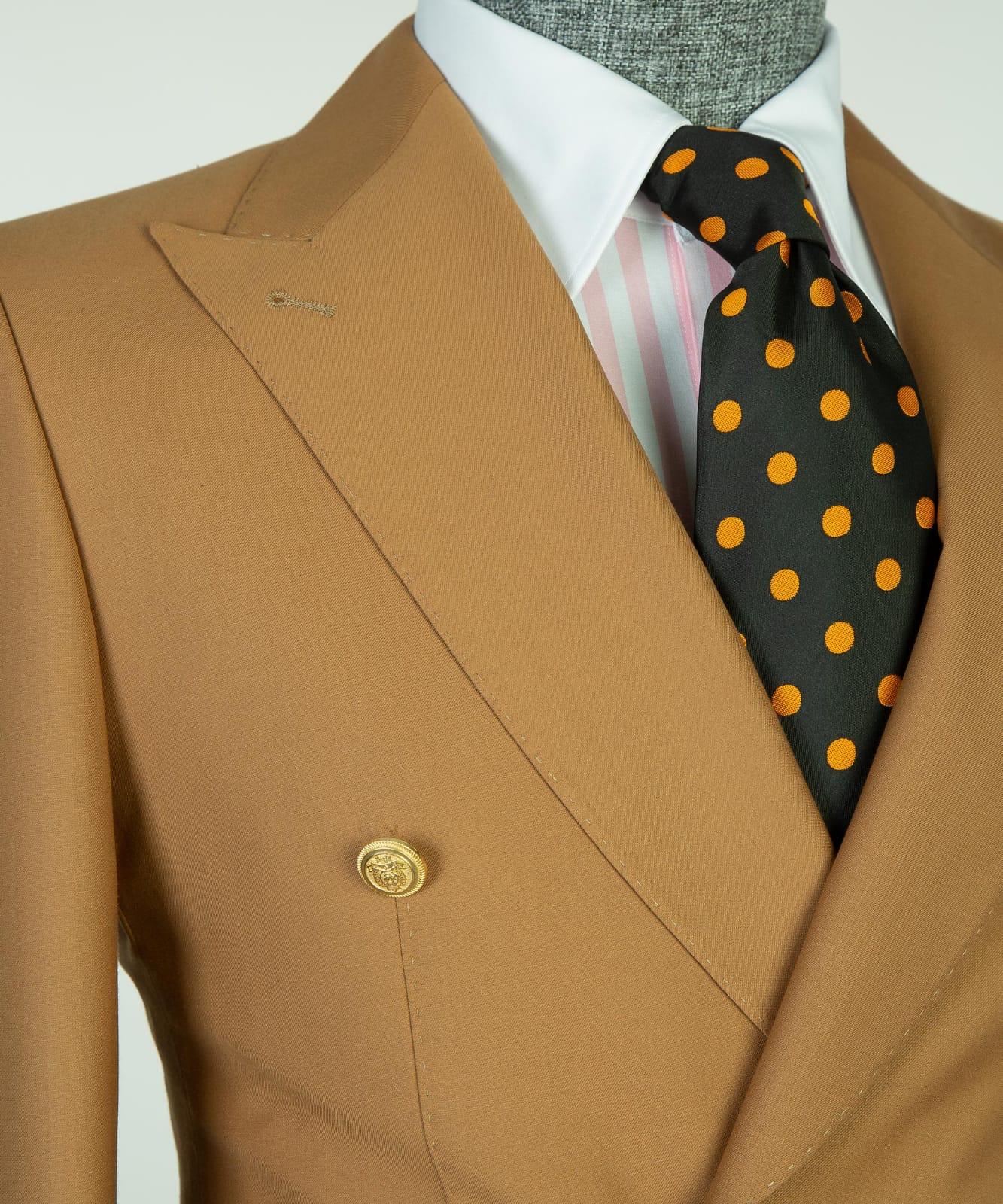 Leonard Light Brown Double Breasted Peak Lapel Business Men’s Suits