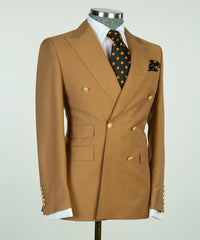 Leonard Light Brown Double Breasted Peak Lapel Business Men’s Suits