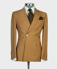 Leonard Light Brown Double Breasted Peak Lapel Business Men’s Suits