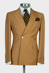 Leonard Light Brown Double Breasted Peak Lapel Business Men’s Suits