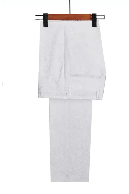 Leopold Elegant White Shawl Lapel Jacquard Wedding Suit