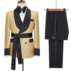 Lester Stylish Gold Shawl Lapel Slim Fit Wedding Suit