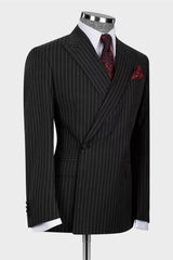 Levi Formal Black Striped Peak Lapel Business Suit