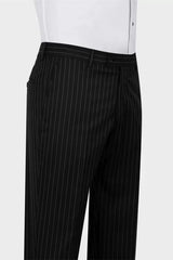 Levi Formal Black Striped Peak Lapel Business Suit