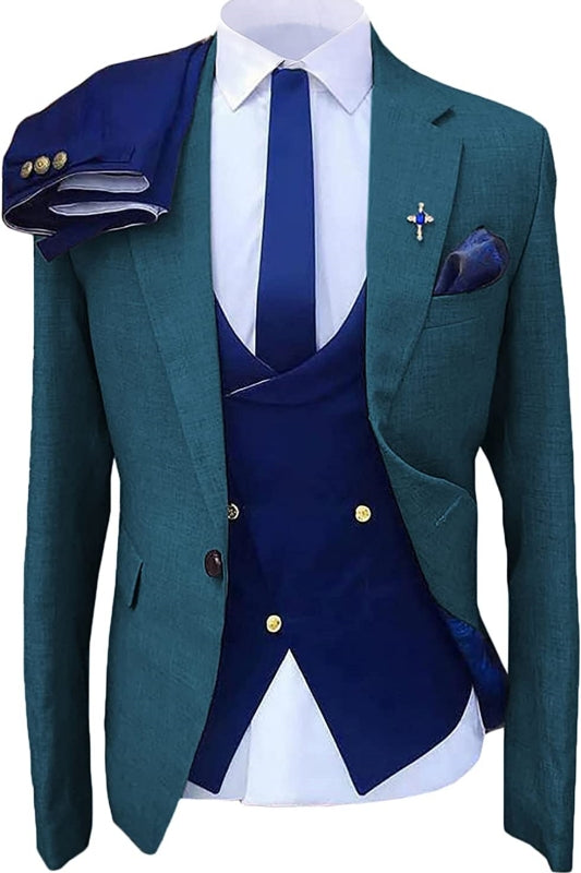 Lewis Teal Blue Notched Lapel Three-Piece Bespoke Prom Suit