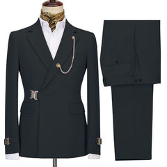 Liam Newest Black Button Notched Lapel Men’s Business Suits