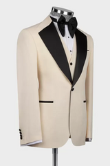 Lloyd Elegant Champagne Three-Piece Prom Suit with Black Lapel