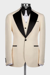 Lloyd Elegant Champagne Three-Piece Prom Suit with Black Lapel