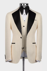 Lloyd Elegant Champagne Three-Piece Prom Suit with Black Lapel