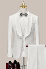 Logan White Shawl Lapel Three-Piece Fitted Wedding Suit