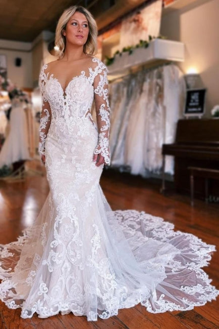 Long Sleeves Mermaid Wedding Dress with Overskirt