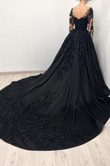 Long sleeves Sweetheart Black Princess Ball gown Evening Dress