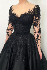 Long sleeves Sweetheart Black Princess Ball gown Evening Dress