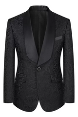 Lou Classic Black Shawl Lapel Three-Piece Jacquard Prom Suit